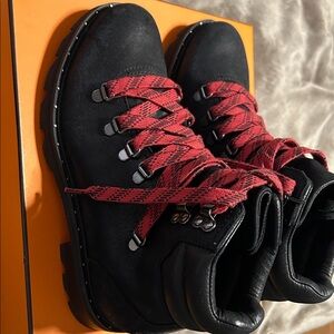 Sorel Black Boots with Red Plaid Laces